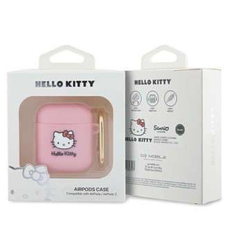 Hello Kitty silikonové pouzdro 3D Kitty Head pro AirPods 1/2 - růžové