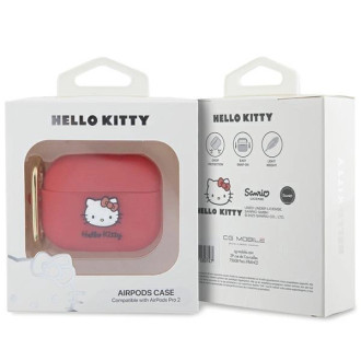 Silikonové pouzdro Hello Kitty 3D Kitty Head pro AirPods Pro 2 (2022/2023) – fuchsiové
