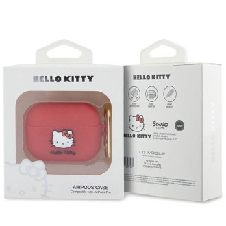 Silikonové pouzdro Hello Kitty 3D Kitty Head pro AirPods Pro - fuchsiové