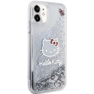 Pouzdro na hlavu Hello Kitty Liquid Glitter Charms Kitty pro iPhone 11 / Xr - stříbrné