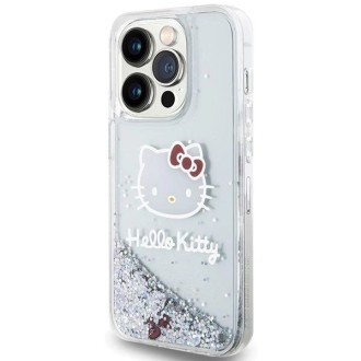 Pouzdro Hello Kitty Liquid Glitter Charms Kitty Head pro iPhone 13 Pro / 13 - stříbrné