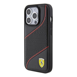 Pouzdro Ferrari Perforated Waves Metal Logo pro iPhone 15 Pro - černé