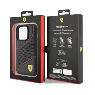 Pouzdro Ferrari Perforated Waves Metal Logo pro iPhone 15 Pro - černé