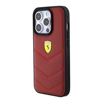 Pouzdro Ferrari Leather Stitched Lines pro iPhone 15 Pro - červené