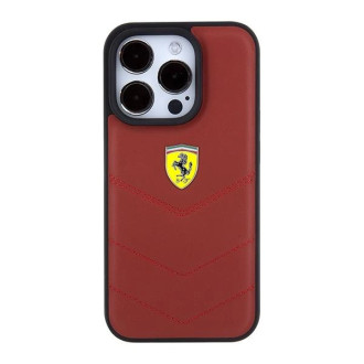 Pouzdro Ferrari Leather Stitched Lines pro iPhone 15 Pro - červené