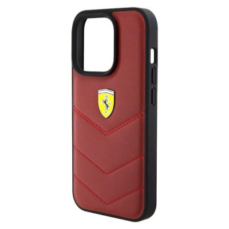 Pouzdro Ferrari Leather Stitched Lines pro iPhone 15 Pro - červené