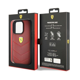 Pouzdro Ferrari Leather Stitched Lines pro iPhone 15 Pro - červené