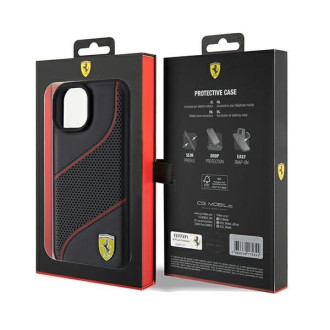 Pouzdro Ferrari Perforated Waves Metal Logo pro iPhone 15 / 14 / 13 - černé