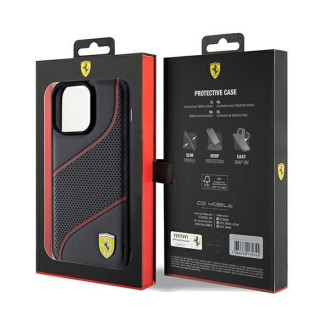 Pouzdro Ferrari Perforated Waves Metal Logo pro iPhone 15 Pro Max - černé