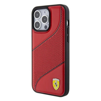 Pouzdro Ferrari Perforated Waves Metal Logo pro iPhone 15 Pro Max - červené