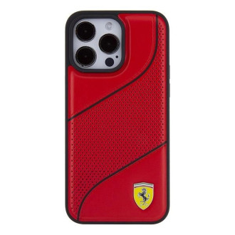 Pouzdro Ferrari Perforated Waves Metal Logo pro iPhone 15 Pro Max - červené