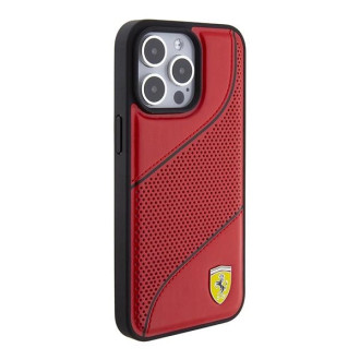 Pouzdro Ferrari Perforated Waves Metal Logo pro iPhone 15 Pro Max - červené