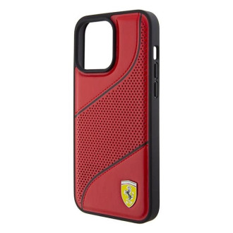 Pouzdro Ferrari Perforated Waves Metal Logo pro iPhone 15 Pro Max - červené