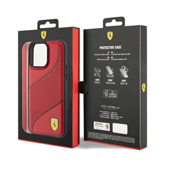 Pouzdro Ferrari Perforated Waves Metal Logo pro iPhone 15 Pro Max - červené