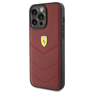 Pouzdro Ferrari Leather Stitched Lines pro iPhone 15 Pro Max - červené