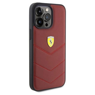 Pouzdro Ferrari Leather Stitched Lines pro iPhone 15 Pro Max - červené