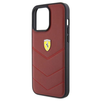 Pouzdro Ferrari Leather Stitched Lines pro iPhone 15 Pro Max - červené