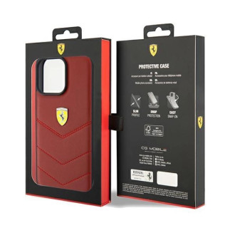 Pouzdro Ferrari Leather Stitched Lines pro iPhone 15 Pro Max - červené