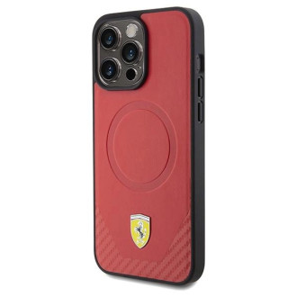 Ferrari Carbon Metal Logo MagSafe pouzdro pro iPhone 15 Pro - červené