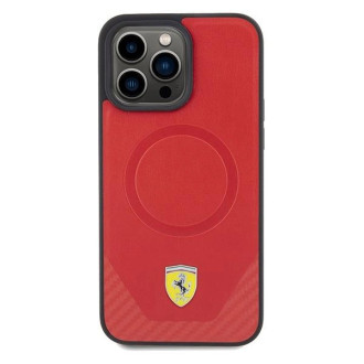 Ferrari Carbon Metal Logo MagSafe pouzdro pro iPhone 15 Pro - červené