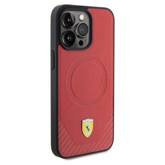 Ferrari Carbon Metal Logo MagSafe pouzdro pro iPhone 15 Pro - červené