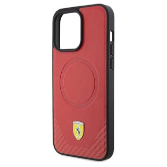 Ferrari Carbon Metal Logo MagSafe pouzdro pro iPhone 15 Pro - červené