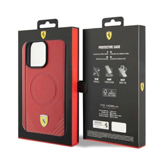 Ferrari Carbon Metal Logo MagSafe pouzdro pro iPhone 15 Pro - červené