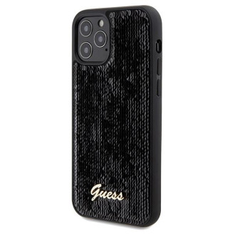 Guess Sequin Script Kovové pouzdro pro iPhone 12/12 Pro - černé