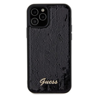 Guess Sequin Script Kovové pouzdro pro iPhone 12/12 Pro - černé
