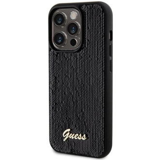 Kovové pouzdro Guess Sequin Script pro iPhone 13 Pro / 13 - černé
