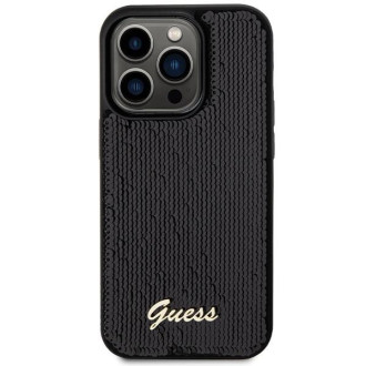 Kovové pouzdro Guess Sequin Script pro iPhone 13 Pro / 13 - černé