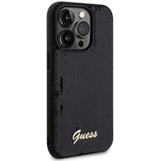 Kovové pouzdro Guess Sequin Script pro iPhone 13 Pro / 13 - černé