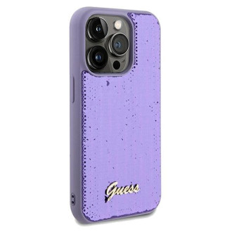 Guess Sequin Script Kovové pouzdro pro iPhone 14 Pro - fialové