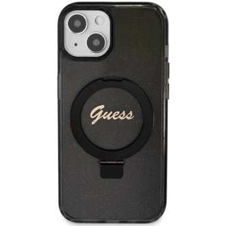 Guess Ring Stand Script Glitter MagSafe pouzdro pro iPhone 13 / 14 / 15 - černé