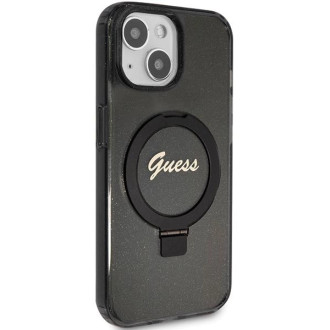 Guess Ring Stand Script Glitter MagSafe pouzdro pro iPhone 13 / 14 / 15 - černé