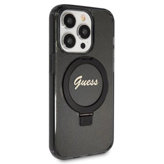 Guess Ring Stand Script Glitter MagSafe pouzdro pro iPhone 13 Pro Max - černé