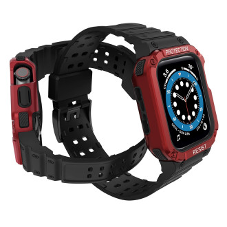 Protect Strap Band Pouzdro Náramek pro Apple Watch 7 / 6 / 5 / 4 / 3 / 2 / SE (45 / 44 / 42 mm) Pouzdro Armor Watch Cover Černá / červená