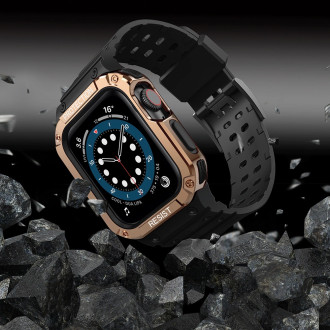 Protect Strap Band Pouzdro Náramek pro Apple Watch 7 / 6 / 5 / 4 / 3 / 2 / SE (45 / 44 / 42 mm) Pouzdro Armor Watch Cover Černá / Rose Gold