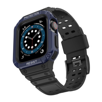 Protect Strap Band Pouzdro Náramek pro Apple Watch 7 / 6 / 5 / 4 / 3 / 2 / SE (45 / 44 / 42 mm) Pouzdro Armor Watch Cover Černá / Modrá