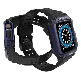 Protect Strap Band Pouzdro Náramek pro Apple Watch 7 / 6 / 5 / 4 / 3 / 2 / SE (45 / 44 / 42 mm) Pouzdro Armor Watch Cover Černá / Modrá