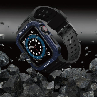 Protect Strap Band Pouzdro Náramek pro Apple Watch 7 / 6 / 5 / 4 / 3 / 2 / SE (45 / 44 / 42 mm) Pouzdro Armor Watch Cover Černá / Modrá