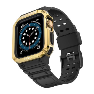 Protect Strap Band Band with Case for Apple Watch 7 / SE (45/44 / 42mm) Case Armored Watch Cover Black