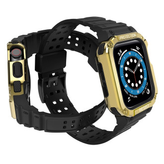Protect Strap Band Band with Case for Apple Watch 7 / SE (45/44 / 42mm) Case Armored Watch Cover Black
