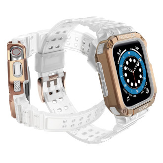 Protect Strap Band Pouzdro Náramek pro Apple Watch 7 / 6 / 5 / 4 / 3 / 2 / SE (45 / 44 / 42 mm) Pouzdro Armor Watch Cover Transparent / Rose Gold