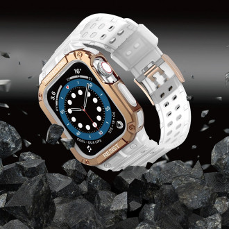 Protect Strap Band Pouzdro Náramek pro Apple Watch 7 / 6 / 5 / 4 / 3 / 2 / SE (45 / 44 / 42 mm) Pouzdro Armor Watch Cover Transparent / Rose Gold