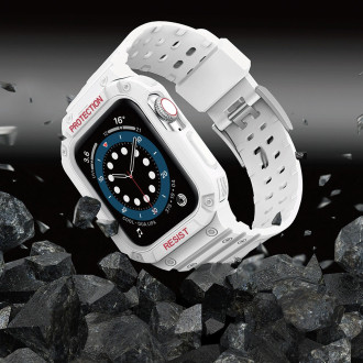 Pouzdro Protect Strap Band Řemínek pro Apple Watch 7 / 6 / 5 / 4 / 3 / 2 / SE (45 / 44 / 42 mm) Pouzdro Armor Watch Cover White
