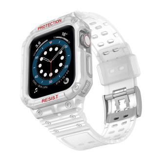 Protect Strap Band Pouzdro Náramek pro Apple Watch 7 / 6 / 5 / 4 / 3 / 2 / SE (45 / 44 / 42 mm) Pouzdro Armor Watch Cover Transparent