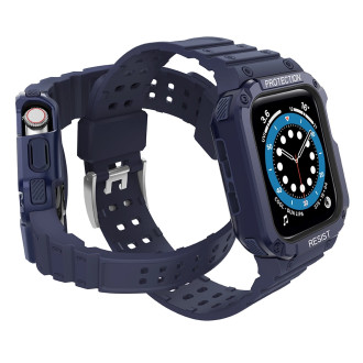 Protect Strap Band Band with Case for Apple Watch 7 / SE (45/44 / 42mm) Case Armored Watch Cover Blue