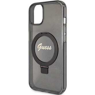 Guess Ring Stand Script Glitter MagSafe pouzdro pro iPhone 14 / 15 / 13 - černé