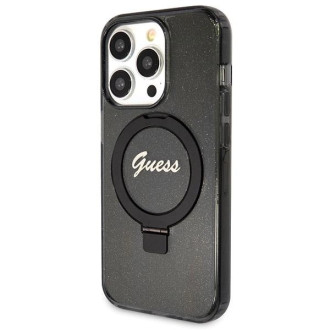 Guess Ring Stand Script Glitter MagSafe pouzdro pro iPhone 14 Pro Max - černé